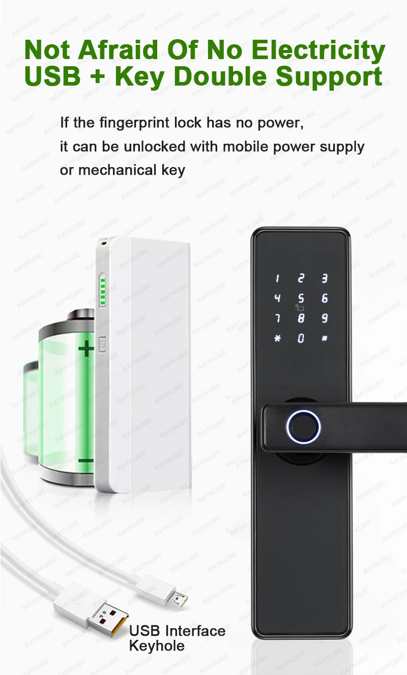 Fechadura Digital RAYKUBE K20 C/ Maçaneta Biometrica