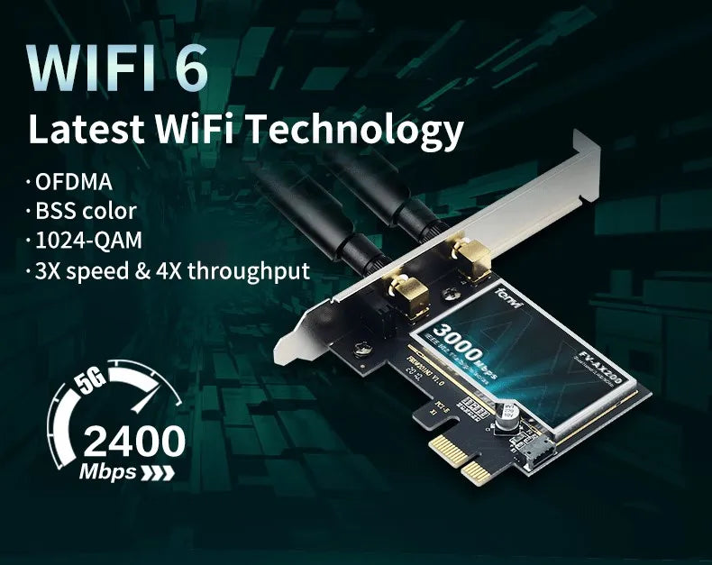 AX200 PCIE Cartão Adaptador de Wifi Bluetooth5.2 Dual Band 2.4G/5Ghz 2974Mbps