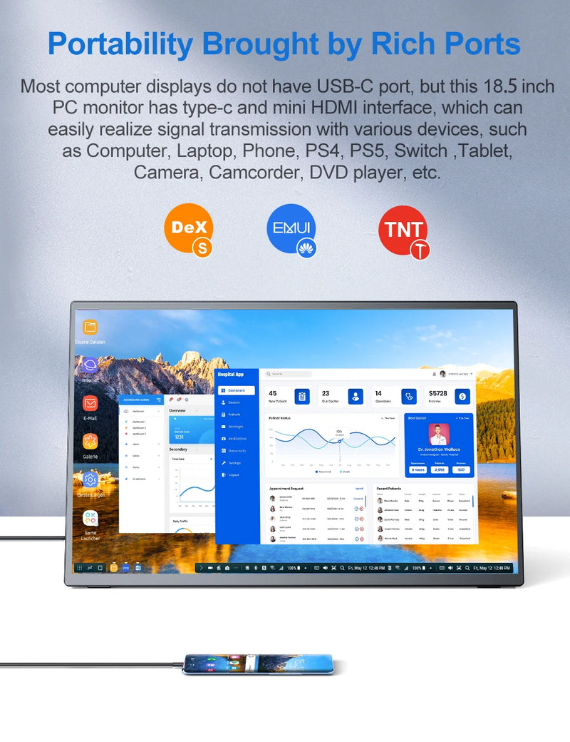 Monitor Portatil 18.5 Polegadas FHD HDR IPS