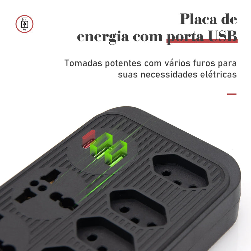 Extensão de Energia em Régua 100-220V,10A