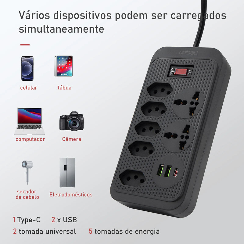 Extensão de Energia em Régua 100-220V,10A