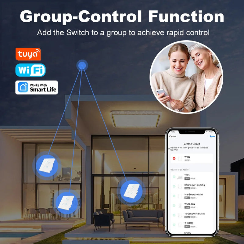 Interruptor Inteligente WiFi Tuya com tecnologia Touch Panel Alexa/Google Home
