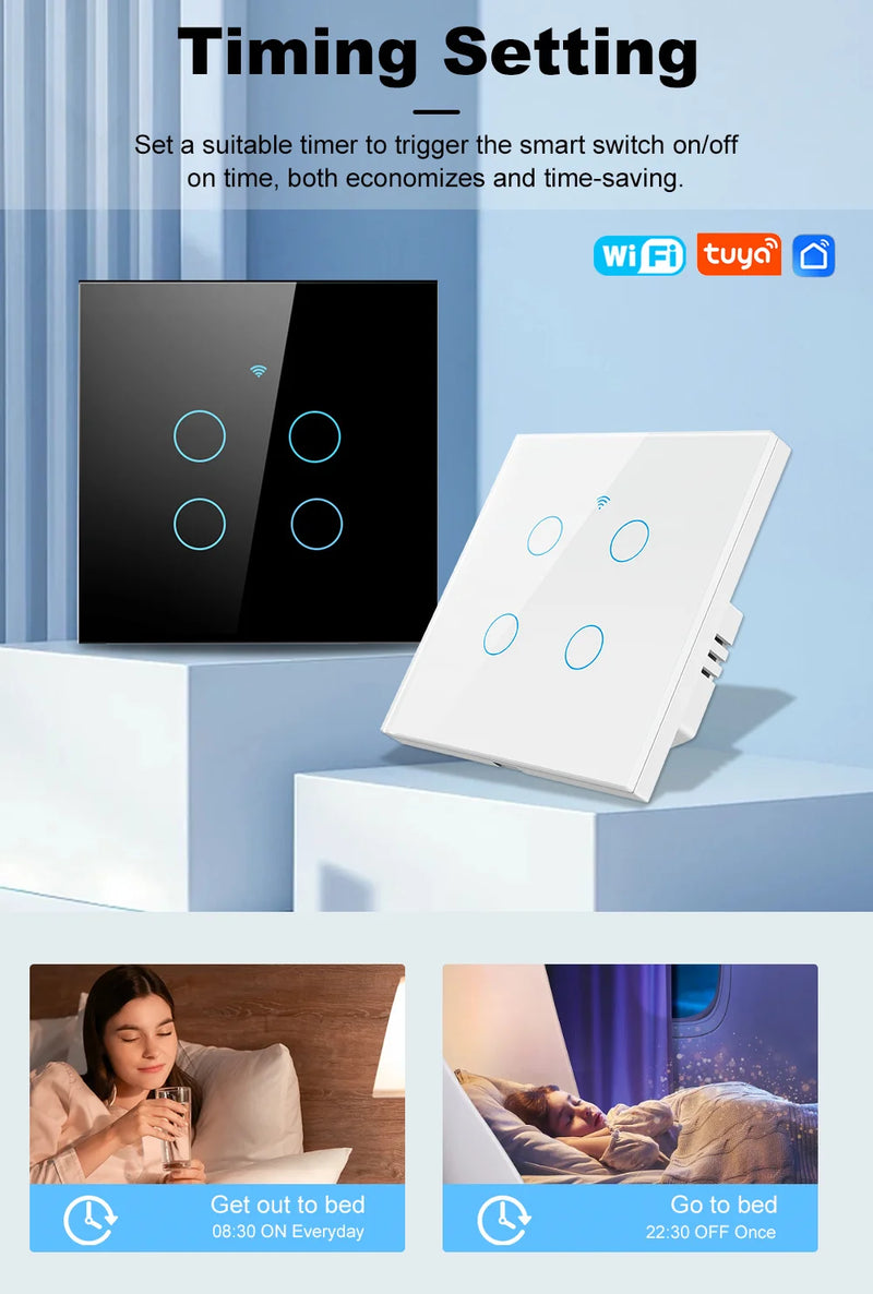 Interruptor Inteligente WiFi Tuya com tecnologia Touch Panel Alexa/Google Home