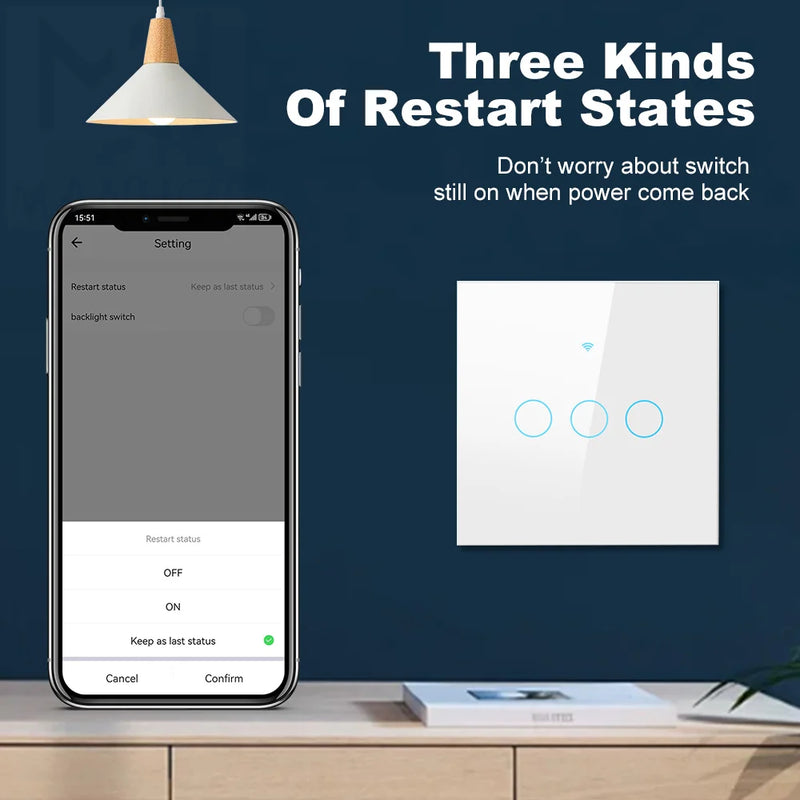 Interruptor Inteligente WiFi Tuya com tecnologia Touch Panel Alexa/Google Home