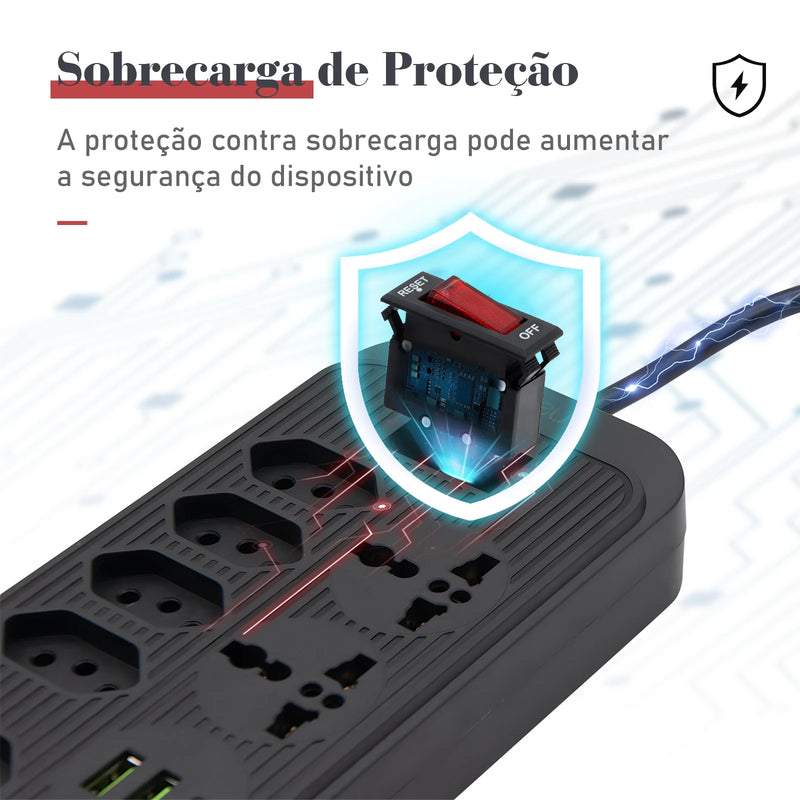 Extensão de Energia em Régua 100-220V,10A