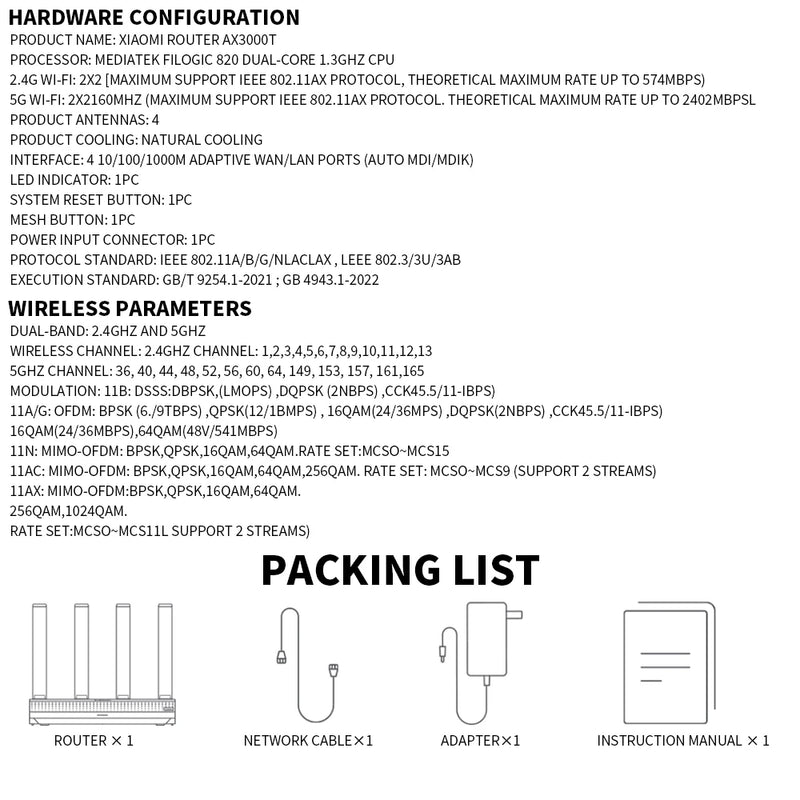 Moldem Roteador Xiaomi AX3000T 5GHz 160MHz