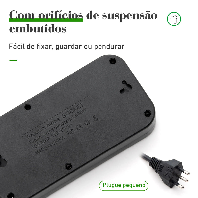 Extensão de Energia em Régua 100-220V,10A