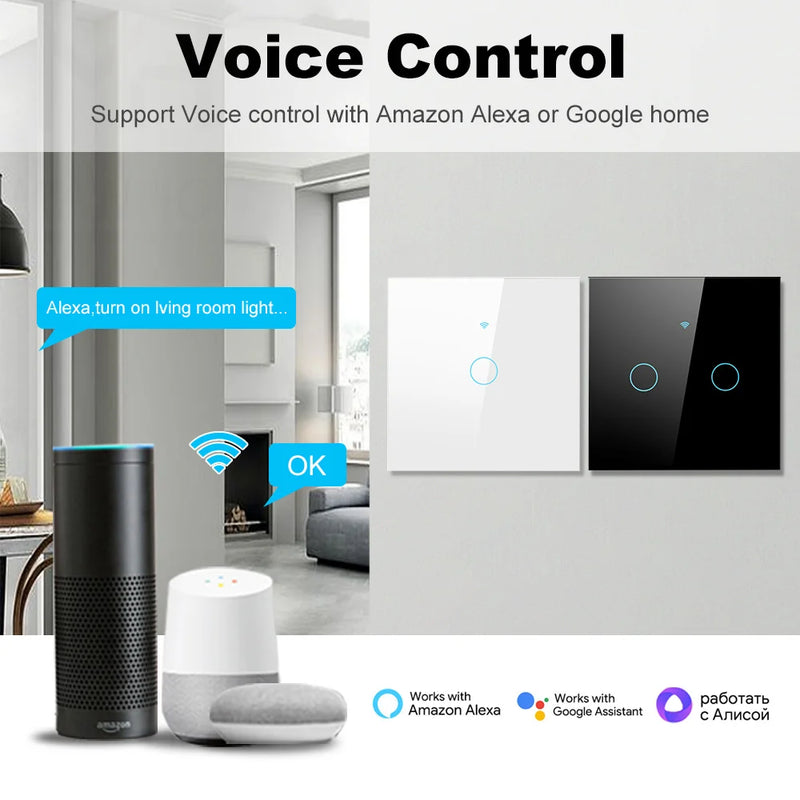 Interruptor Inteligente WiFi Tuya com tecnologia Touch Panel Alexa/Google Home