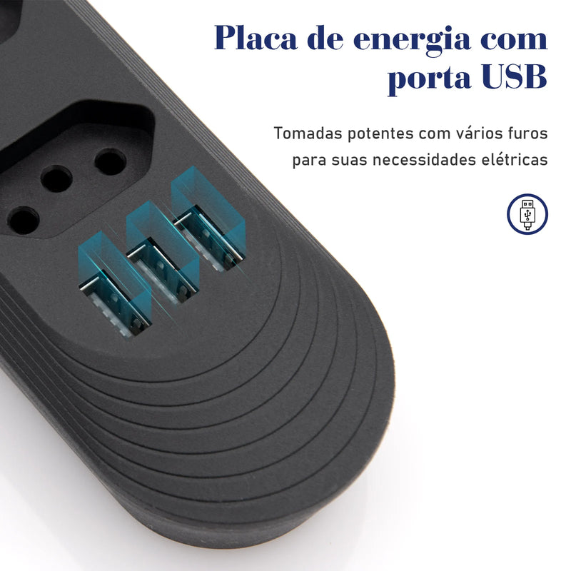 Extensão de Energia em Régua 100-220V,10A