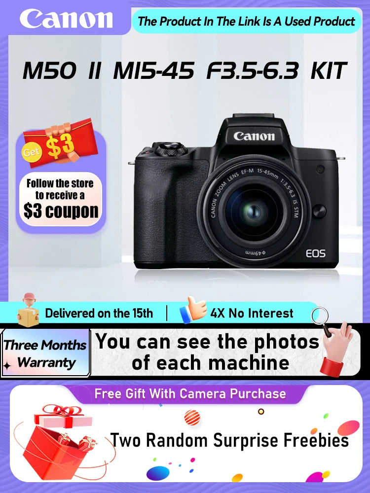 Canon EOS M50 II Câmera Compacta Profissional 4K  24.10MP M50II（Used）