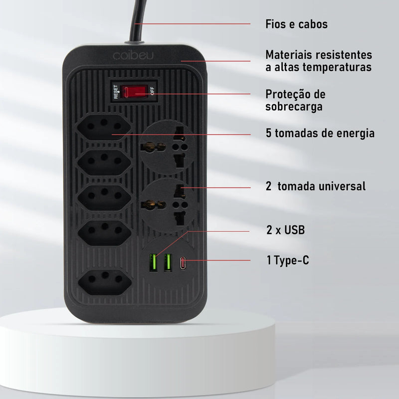 Extensão de Energia em Régua 100-220V,10A