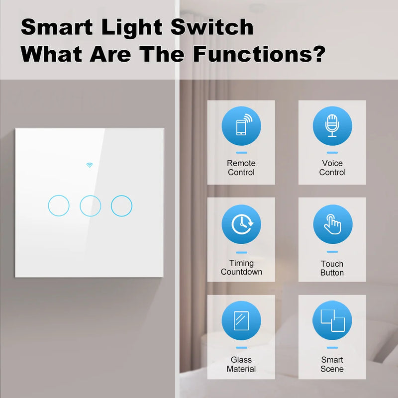 Interruptor Inteligente WiFi Tuya com tecnologia Touch Panel Alexa/Google Home