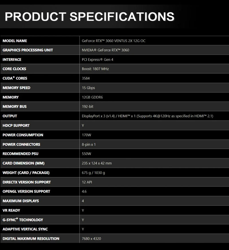 Placa de Vídeo MSI GeForce RTX 3060 VENTUS 2X 12G OC 12GB GDDR6