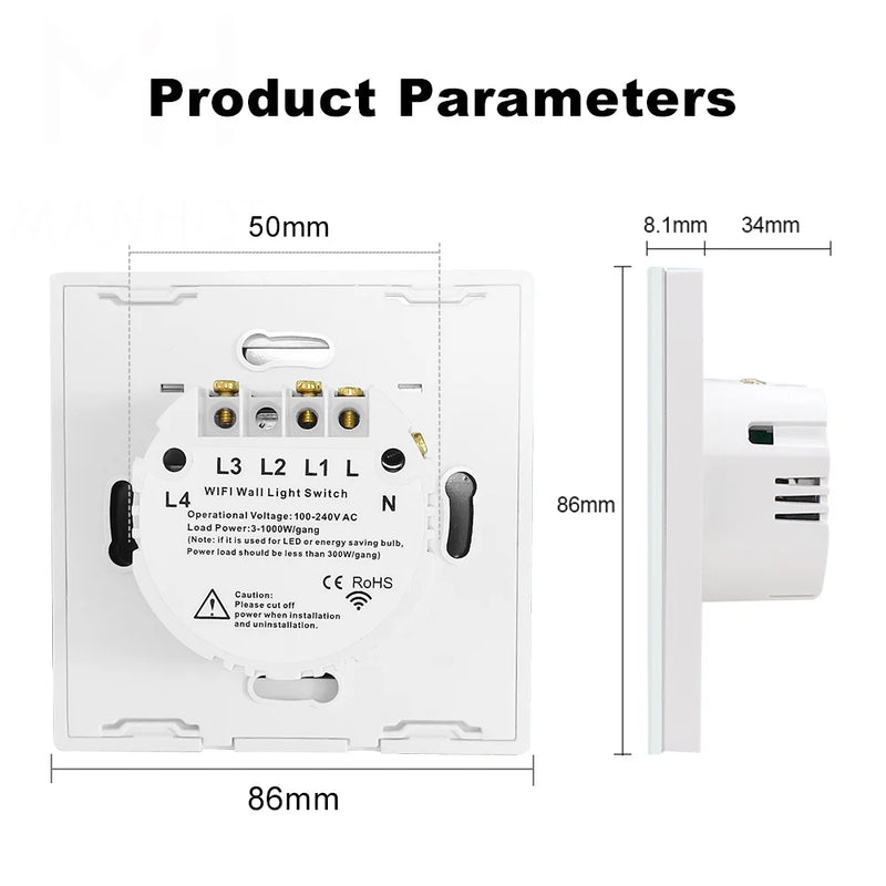 Interruptor Inteligente WiFi Tuya com tecnologia Touch Panel Alexa/Google Home