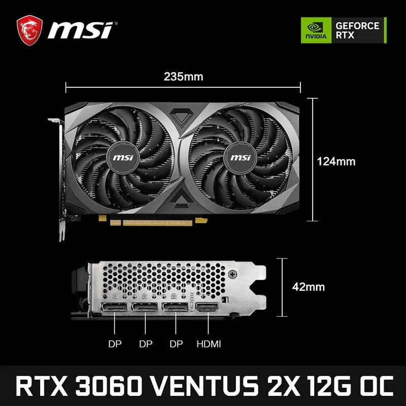 Placa de Vídeo MSI GeForce RTX 3060 VENTUS 2X 12G OC 12GB GDDR6