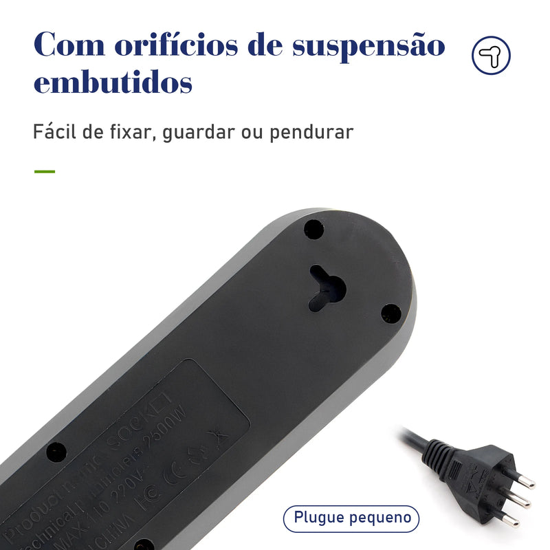 Extensão de Energia em Régua 100-220V,10A