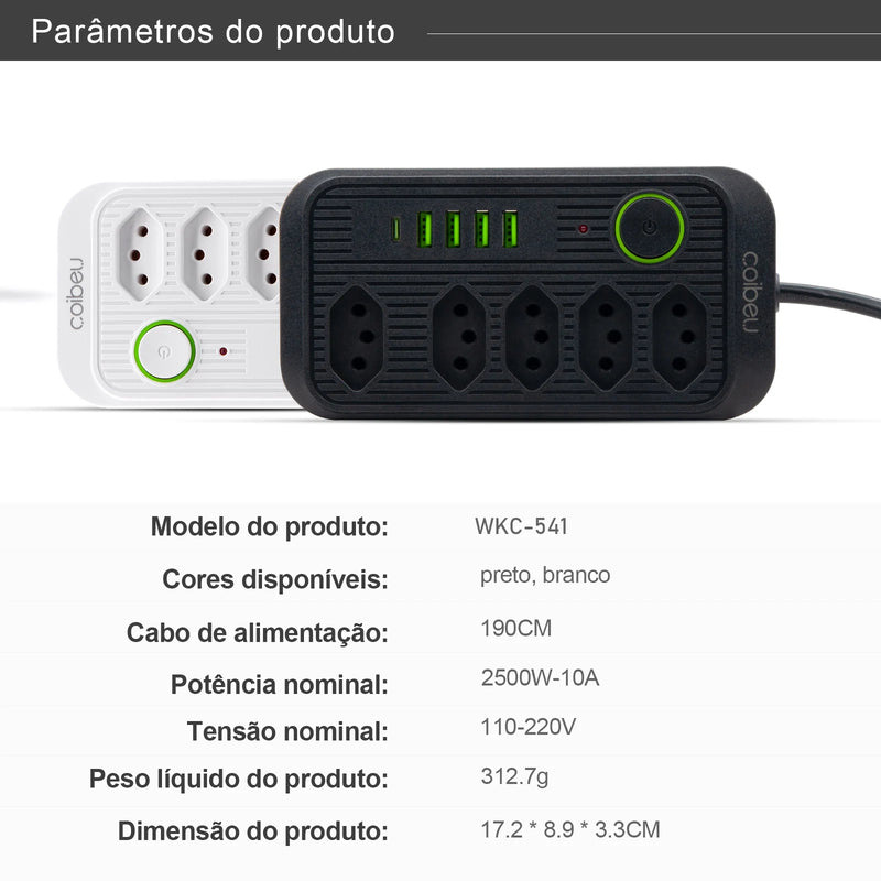 Extensão de Energia em Régua 100-220V,10A