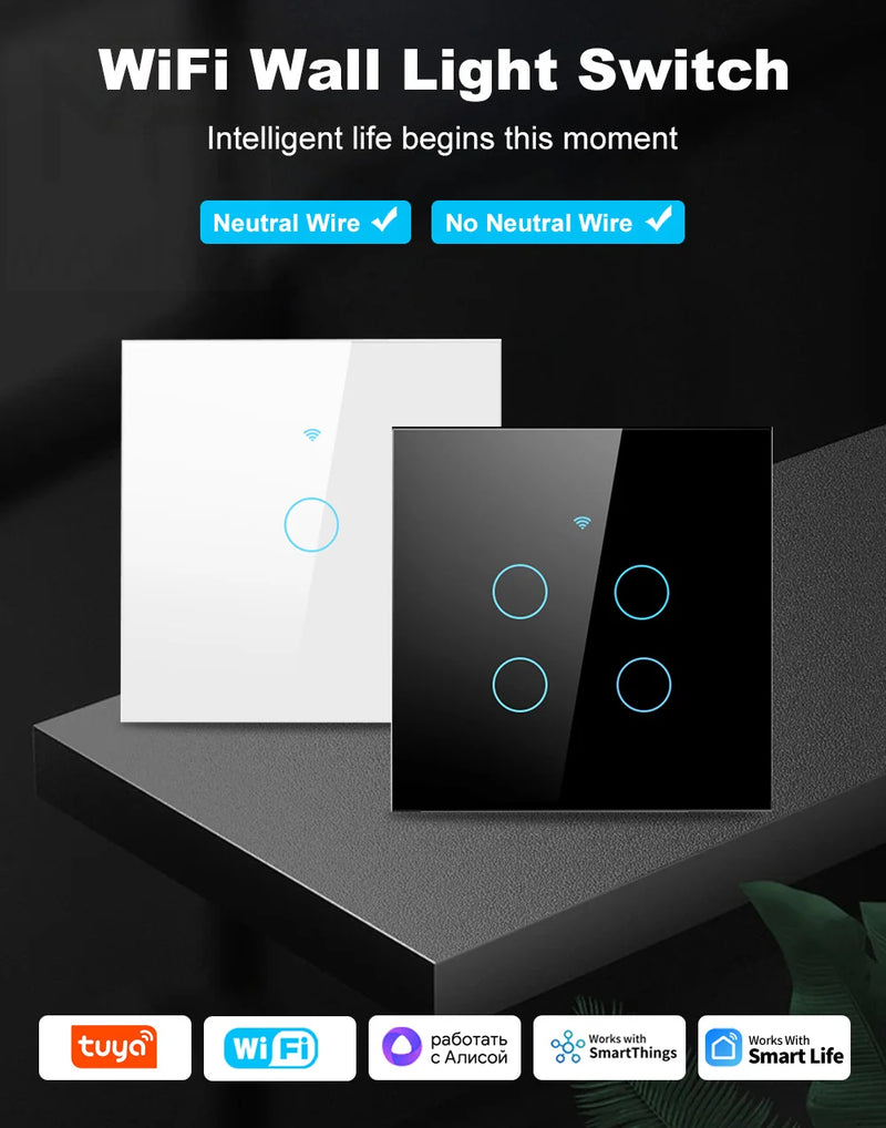 Interruptor Inteligente WiFi Tuya com tecnologia Touch Panel Alexa/Google Home