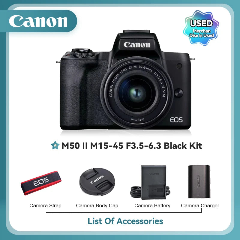 Canon EOS M50 II Câmera Compacta Profissional 4K  24.10MP M50II（Used）