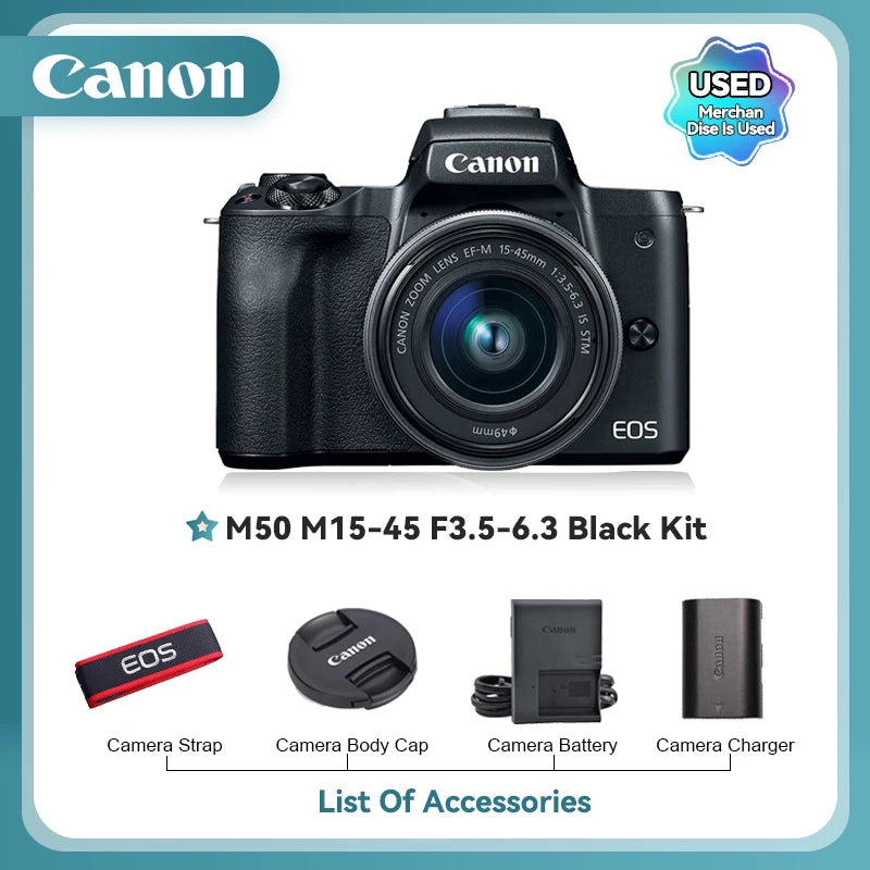 Canon EOS M50 II Câmera Compacta Profissional 4K  24.10MP M50II（Used）