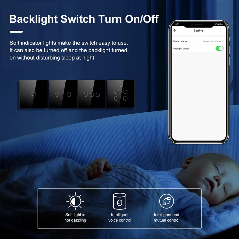 Interruptor Inteligente WiFi Tuya com tecnologia Touch Panel Alexa/Google Home