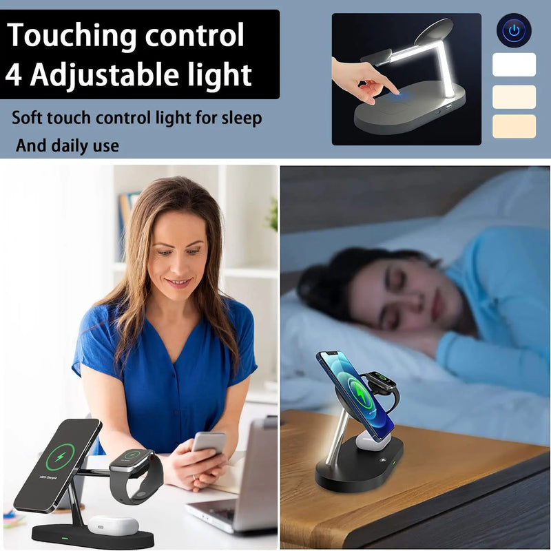 Base Carregadora 3 in 1 Para iPhone 12/13/14/15/16/17/ Apple Watch 10 9 8 7 6 5 4 Airpods 2 3 Pro