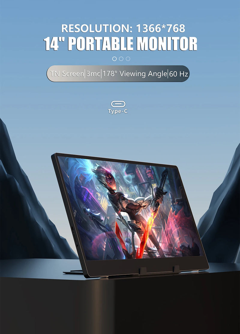 Monitor Portátil N140-S36 14 Polegadas 60Hz Resolução 1366x768