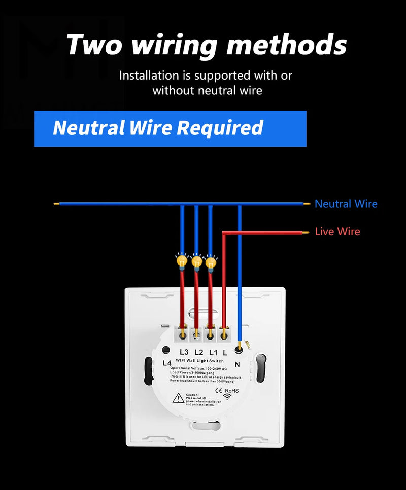 Interruptor Inteligente WiFi Tuya com tecnologia Touch Panel Alexa/Google Home