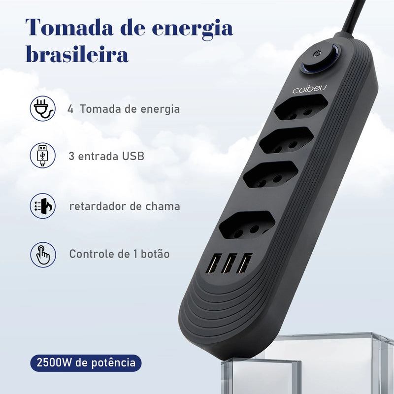 Extensão de Energia em Régua 100-220V,10A